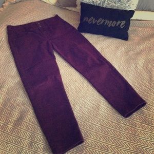 Dark maroon fabric capris
